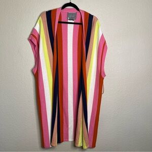 Anthropologie Colorful Rainbow Striped Sleeveless Open Kimono Cardigan One Size